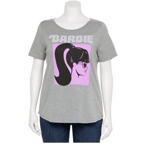 Barbie Women's Plus Size 1X Grey, Black, Purple Profile Graphic T-shirt Tee